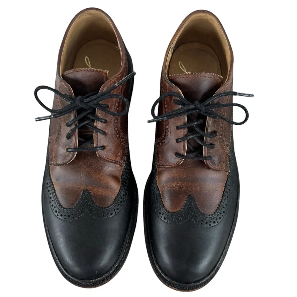 Frye Graham Wingtip Oxford Shoes Lace Up Leather Brogue Two-Tone Black Brown 9.5 - Picture 3 of 12